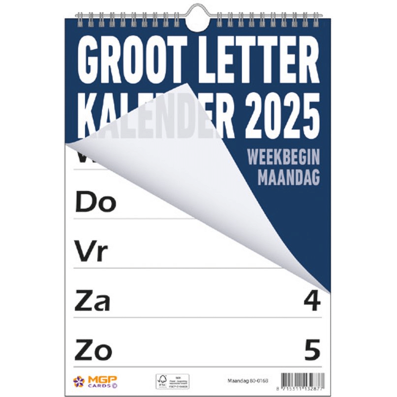 grootletter kalender - cadeau voor oma