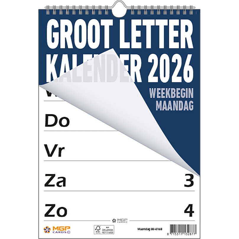 grootletter kalender - cadeau voor oma