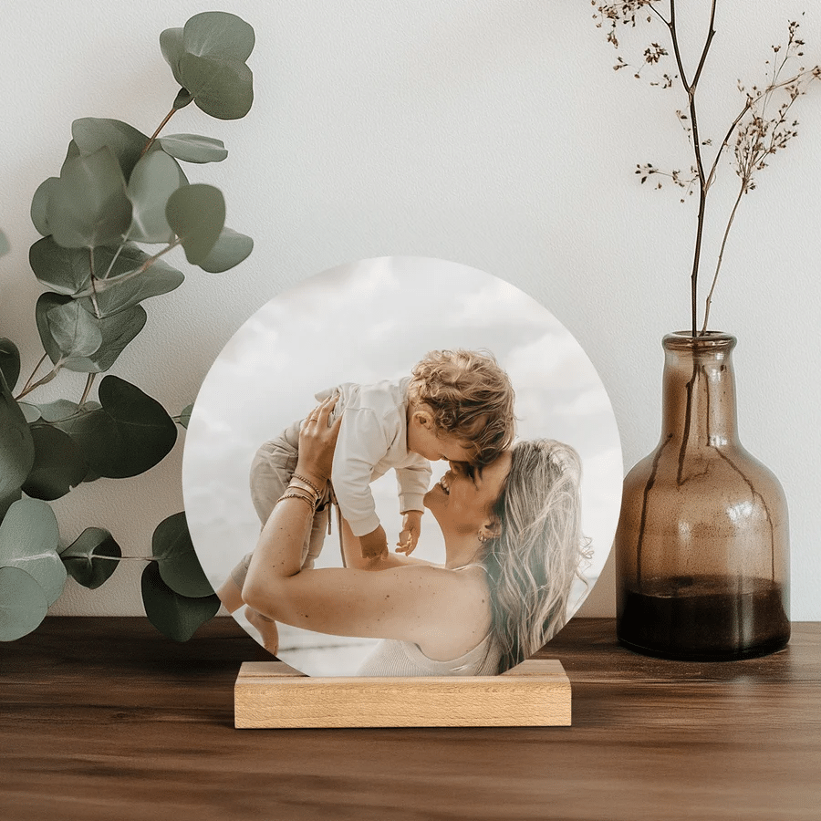 kerstcadeau voor Oma - houten fototegel met houder