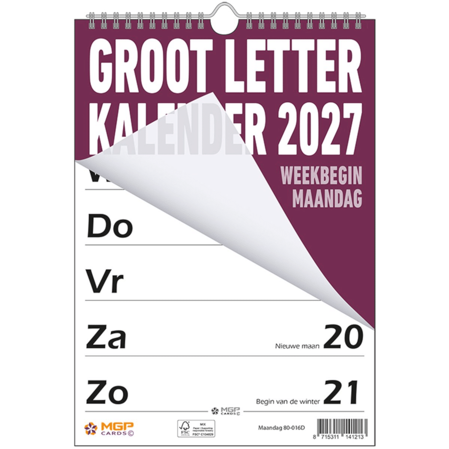 grootletter kalender - cadeau voor oma